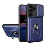 For Samsung Galaxy S24 FE Sliding Camshield TPU+PC Phone Case with Card Slot(Blue)