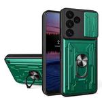 For Samsung Galaxy S24 FE Sliding Camshield TPU+PC Phone Case with Card Slot(Dark Green)