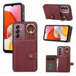 Samsung Galaxy A14 4G / 5G Brushed Texture Wallet Ring Holder Phone Case(Dark Red)