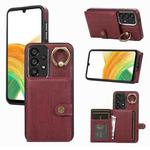 For Samsung Galaxy A33 5G Brushed Texture Wallet Ring Holder Phone Case(Dark Red)