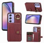 For Samsung Galaxy A54 5G Brushed Texture Wallet Ring Holder Phone Case(Dark Red)