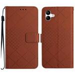 For Samsung Galaxy A04e / F04 / M04 4G Rhombic Grid Texture Leather Phone Case(Brown)