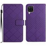 For Samsung Galaxy A12 5G/4G / M12 / F12 Rhombic Grid Texture Leather Phone Case(Purple)