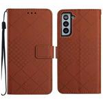 For Samsung Galaxy S21 5G Rhombic Grid Texture Leather Phone Case(Brown)