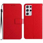 For Samsung Galaxy S21 Ultra 5G Rhombic Grid Texture Leather Phone Case(Red)