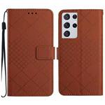 For Samsung Galaxy S21 Ultra 5G Rhombic Grid Texture Leather Phone Case(Brown)