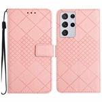 For Samsung Galaxy S21 Ultra 5G Rhombic Grid Texture Leather Phone Case(Pink)
