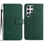 For Samsung Galaxy S22 Ultra 5G Rhombic Grid Texture Leather Phone Case(Green)