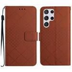 For Samsung Galaxy S22 Ultra 5G Rhombic Grid Texture Leather Phone Case(Brown)