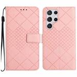 For Samsung Galaxy S22 Ultra 5G Rhombic Grid Texture Leather Phone Case(Pink)