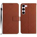 For Samsung Galaxy S23+ 5G Rhombic Grid Texture Leather Phone Case(Brown)