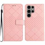 For Samsung Galaxy S23 Ultra 5G Rhombic Grid Texture Leather Phone Case(Pink)