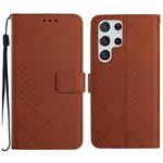 For Samsung Galaxy S24 Ultra 5G Rhombic Grid Texture Leather Phone Case(Brown)