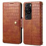 For Huawei P60 Denior Crocodile Texture Oil Edge Leather Phone Case(Brown)