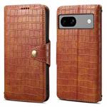For Google Pixel 7a Denior Crocodile Texture Oil Edge Leather Phone Case(Brown)