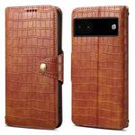For Google Pixel 6a Denior Crocodile Texture Oil Edge Leather Phone Case(Brown)
