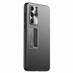 For Huawei P40 Frosted Metal Hybrid TPU Holder Phone Case(Black)