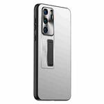 For Huawei P40 Frosted Metal Hybrid TPU Holder Phone Case(Silver)