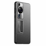 For Huawei P60 Pro Frosted Metal Hybrid TPU Holder Phone Case(Black)