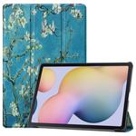 For Samsung Galaxy Tab S8+ / Tab S8 Plus /  Tab S7 FE / Tab S7+ Custer Painted PU Leather Case with Sleep / Wake-up Function & 3-Fold Holder(Apricot Blossom)