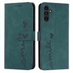 For Samsung Galaxy A15 Skin Feel Heart Embossed Leather Phone Case with Long Lanyard(Green)