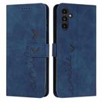 For Samsung Galaxy S24+ Skin Feel Heart Embossed Leather Phone Case with Long Lanyard(Blue)