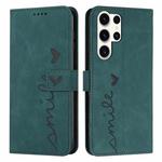 ForSamsung Galaxy S24 Ultra Skin Feel Heart Embossed Leather Phone Case with Long Lanyard(Green)