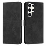 ForSamsung Galaxy S24 Ultra Skin Feel Heart Embossed Leather Phone Case with Long Lanyard(Black)