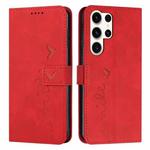 ForSamsung Galaxy S24 Ultra Skin Feel Heart Embossed Leather Phone Case with Long Lanyard(Red)