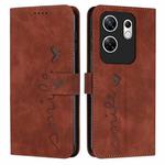 For Infinix Zero 30 4G Skin Feel Heart Embossed Leather Phone Case with Long Lanyard(Brown)