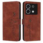 For Infinix Zero 30 5G Skin Feel Heart Embossed Leather Phone Case with Long Lanyard(Brown)