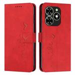 For Infinix Smart 8 Skin Feel Heart Embossed Leather Phone Case with Long Lanyard(Red)