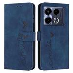 For Infinix Note 40 4G Skin Feel Heart Embossed Leather Phone Case with Long Lanyard(Blue)