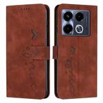 For Infinix Note 40 4G Skin Feel Heart Embossed Leather Phone Case with Long Lanyard(Brown)