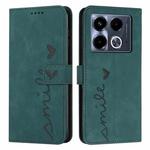 For Infinix Note 40 5G Skin Feel Heart Embossed Leather Phone Case with Long Lanyard(Green)