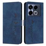 For Infinix Note 40 5G Skin Feel Heart Embossed Leather Phone Case with Long Lanyard(Blue)