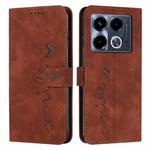 For Infinix Note 40 5G Skin Feel Heart Embossed Leather Phone Case with Long Lanyard(Brown)