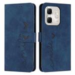 For Infinix Hot 50i Skin Feel Heart Embossed Leather Phone Case with Long Lanyard(Blue)