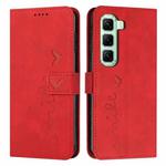 For Infinix Hot 50 Pro 4G Skin Feel Heart Embossed Leather Phone Case with Long Lanyard(Red)