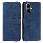 For Infinix Smart 10 4G Skin Feel Heart Embossed Leather Phone Case with Long Lanyard(Blue)