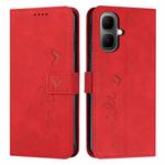 For Infinix Smart 10 4G Skin Feel Heart Embossed Leather Phone Case with Long Lanyard(Red)