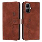 For Infinix Smart 10 4G Skin Feel Heart Embossed Leather Phone Case with Long Lanyard(Brown)
