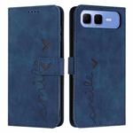 For Infinix Smart 10 Plus 4G Skin Feel Heart Embossed Leather Phone Case with Long Lanyard(Blue)