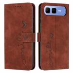 For Infinix Smart 10 Plus 4G Skin Feel Heart Embossed Leather Phone Case with Long Lanyard(Brown)