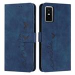 For Infinix GT 30 Pro Skin Feel Heart Embossed Leather Phone Case with Long Lanyard(Blue)