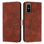 For Infinix GT 30 Pro Skin Feel Heart Embossed Leather Phone Case with Long Lanyard(Brown)