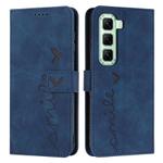 For Infinix Hot 60 Pro+ 4G Skin Feel Heart Embossed Leather Phone Case with Long Lanyard(Blue)