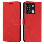 For itel A60s Skin Feel Heart Embossed Leather Phone Case with Long Lanyard(Red)