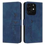 For itel A70 Skin Feel Heart Embossed Leather Phone Case with Long Lanyard(Blue)