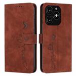 For itel A70 Skin Feel Heart Embossed Leather Phone Case with Long Lanyard(Brown)